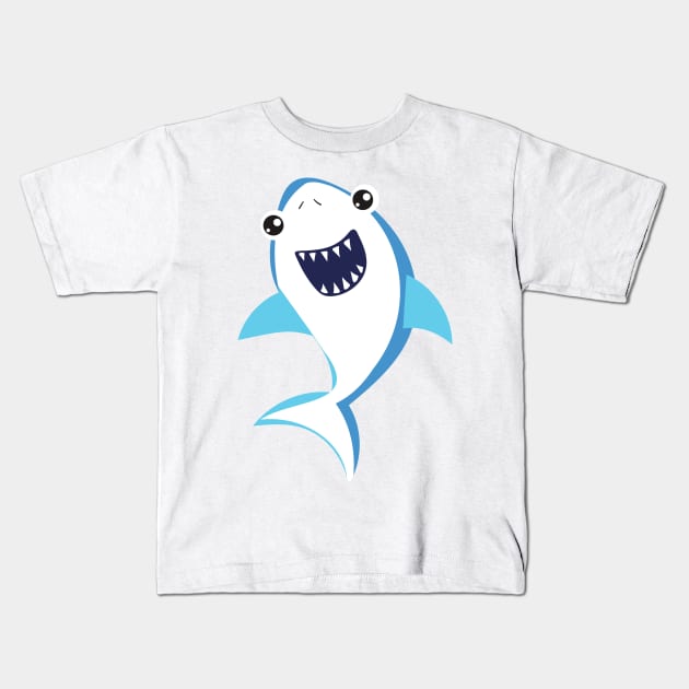 Cute Shark, Little Shark, Blue Shark, Sea Animal Kids T-Shirt by Jelena Dunčević